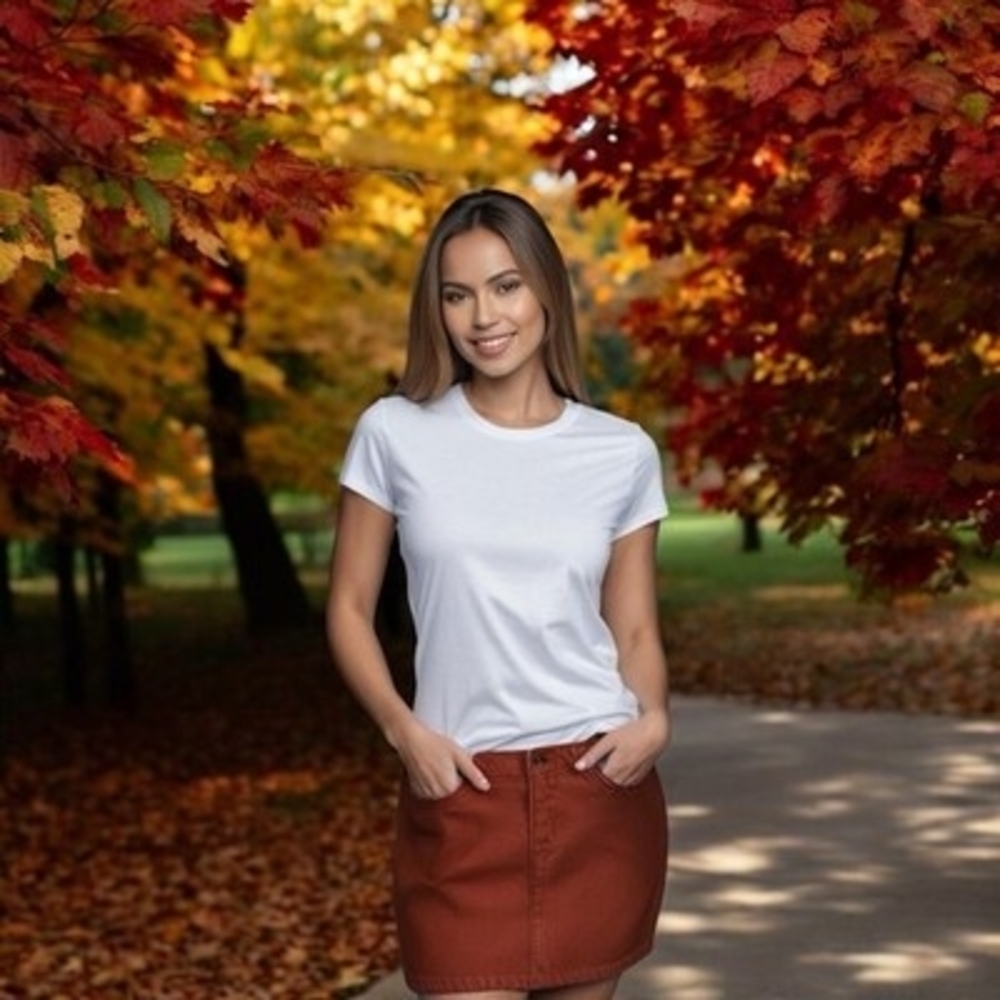 ZARA Rust Cotton Denim Mini Skirt Front Zip Women M 100% Cotton VG